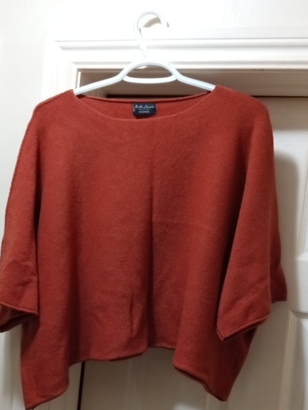Bella Amore Rust Orange Boxy Poncho Sweater Made In Italy